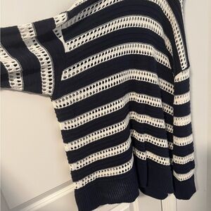 Ava & Viv Off-the-Shoulder Navy and Cream Sweater